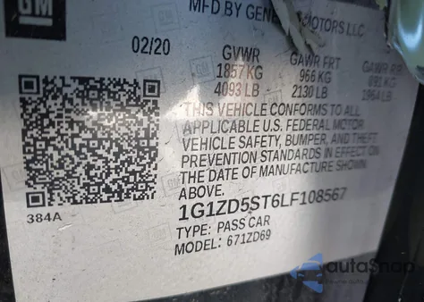 2020 Chevrolet Malibu Fwd Lt из США, поврежденный, VIN 1G1ZD5ST6LF108567